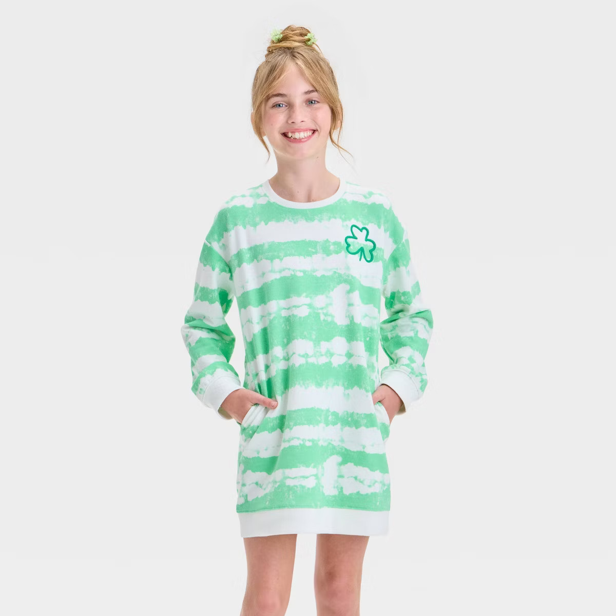 Girls' Long Sleeve Tie-Dye St. Patrick's Day Dress - Cat & Jack™ Cream/Lime Green | Target