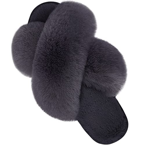 Parlovable Women's Fuzzy Slippers Comfy Cross Band House Shoes Memory Foam Open Toe Indoor Gifts ... | Amazon (US)