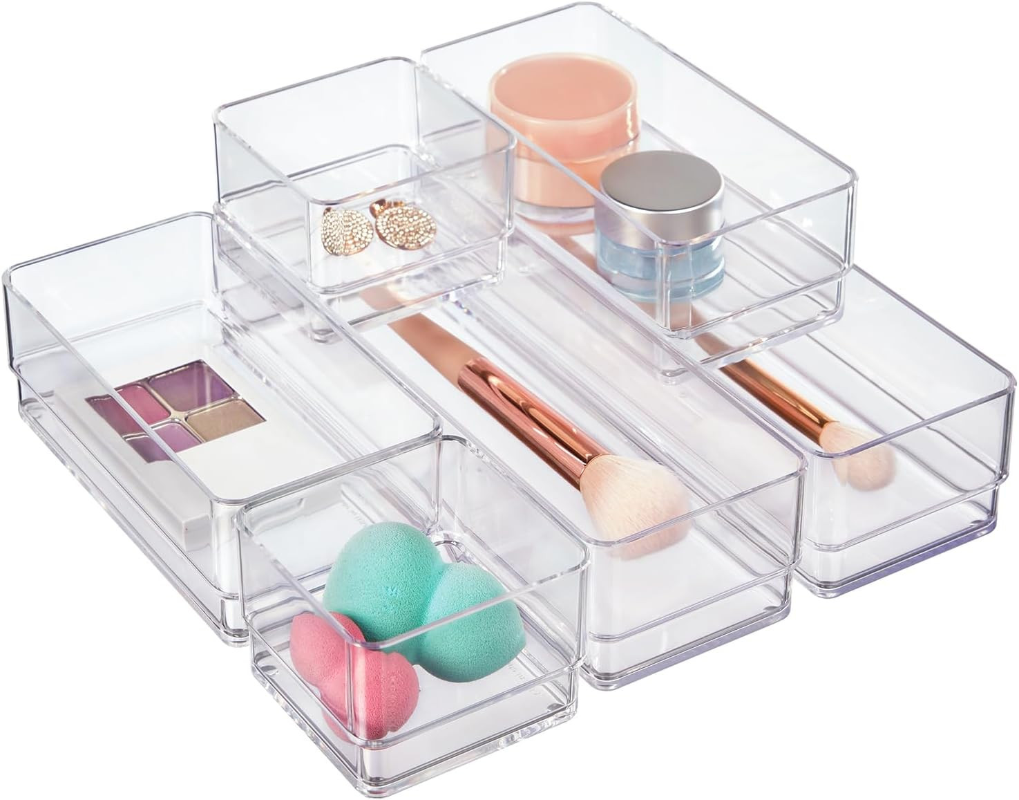 STORi SimpleSort Drawer Organizer Bins 6 pc Set, Multi-size, Bathroom Organizers and Storage, Makeup Organizer, Desk Organizer, Vanity Organizer, Clear Organizing Containers, Made in USA | Amazon (US)