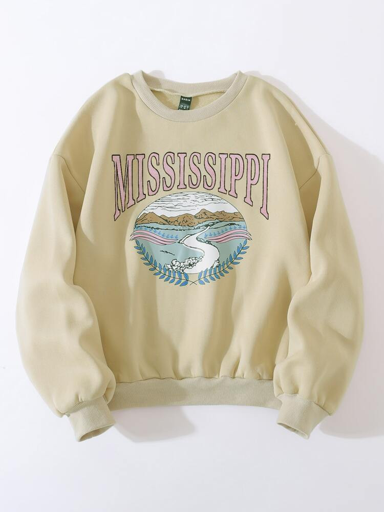 Plus River And Letter Graphic Drop Shoulder Sweatshirt | SHEIN