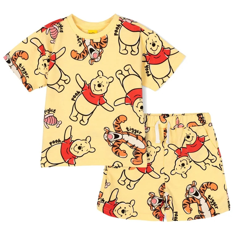 Disney Winnie the Pooh Tigger Piglet French Terry T-Shirt and Shorts Outfit Set Newborn to Little... | Walmart (US)