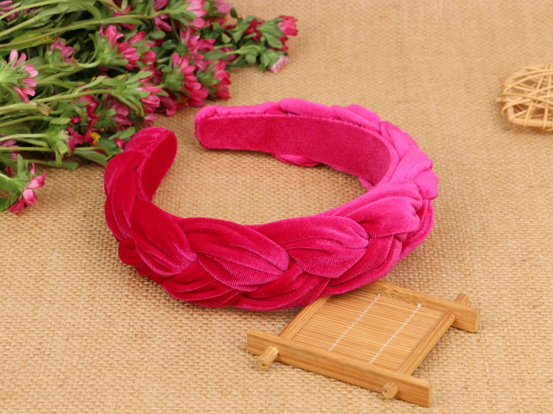 Hot Pink Velvet Wide Braided Headband,hot Pink Velvet Flock Deep Braided Headband,alice Headband,... | Etsy (US)