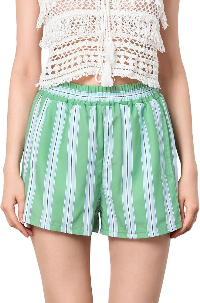 Womens Y2k Gingham Boxer Shorts Striped Plaid Elastic Low Waist Pajamas Shorts Pj Cute Lounge Bot... | Amazon (US)