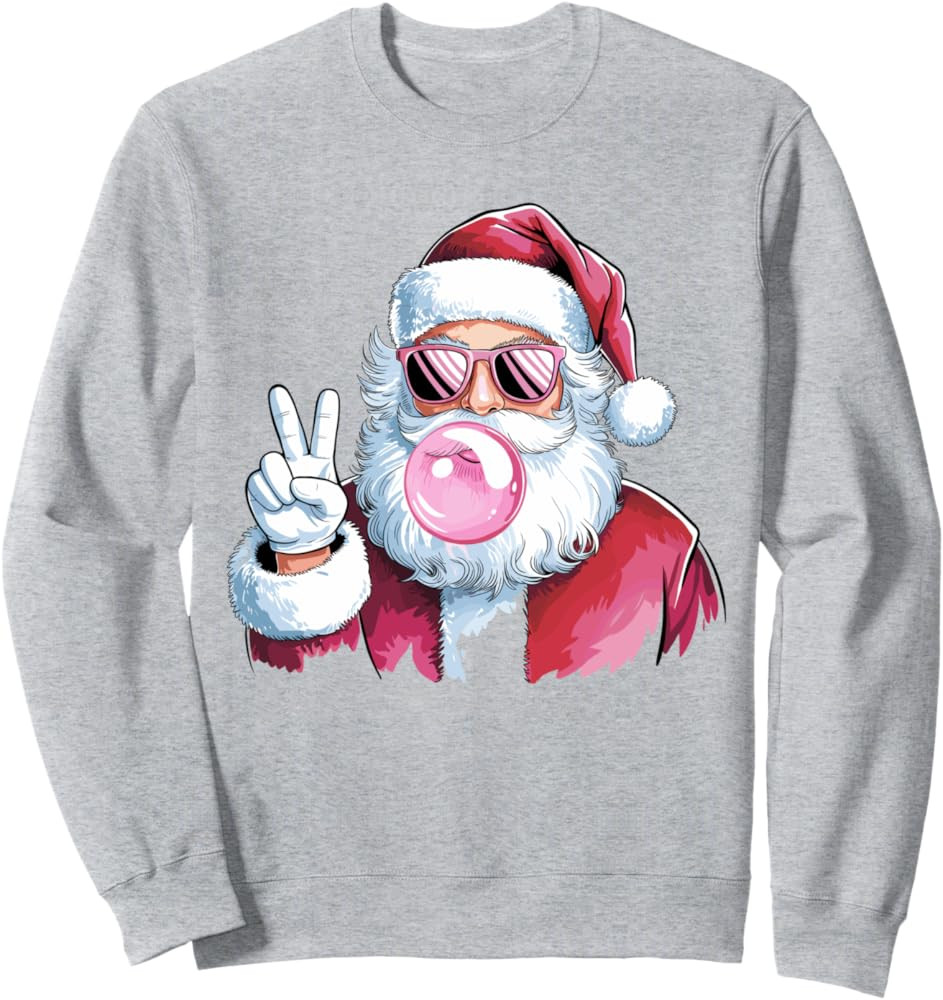 Retro Santa Christmas Blowing Bubble Pink Christmas Girly Sweatshirt | Amazon (US)