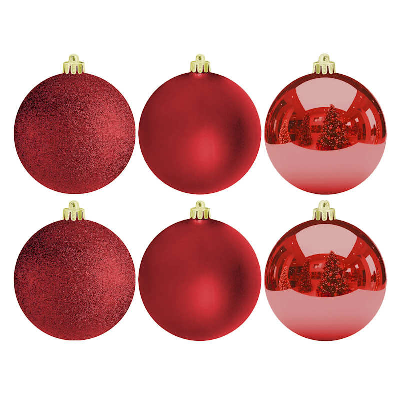 6-Count Red Mix Shatterproof Ornaments | At Home