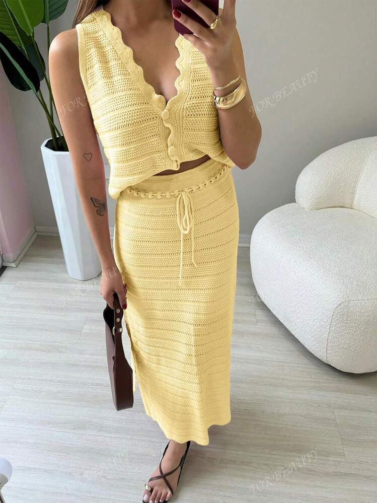FOR BEAUTY Women's Spring And Summer Two Pieces Set, Summer New Item, V-Neck Hollowed Out Mushroo... | SHEIN