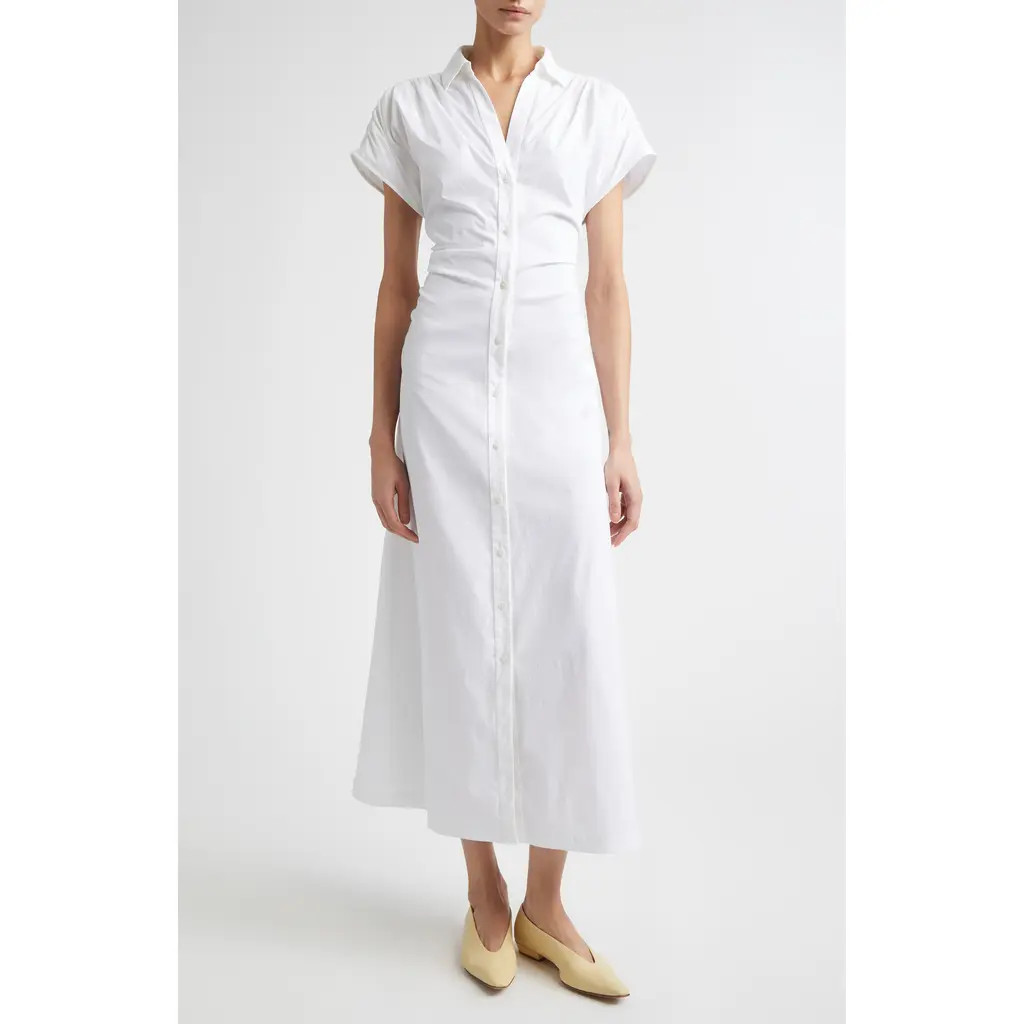 Lela Rose Cotton Stretch Poplin Tie Waist Shirtdress in White at Nordstrom, Size Large | Nordstrom
