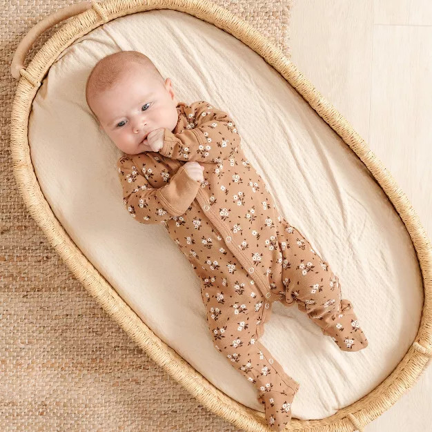 Q by Quincy Mae Baby Girls' Floral Brushed Jersey Footed Pajama - Ivory 18-24M | Target