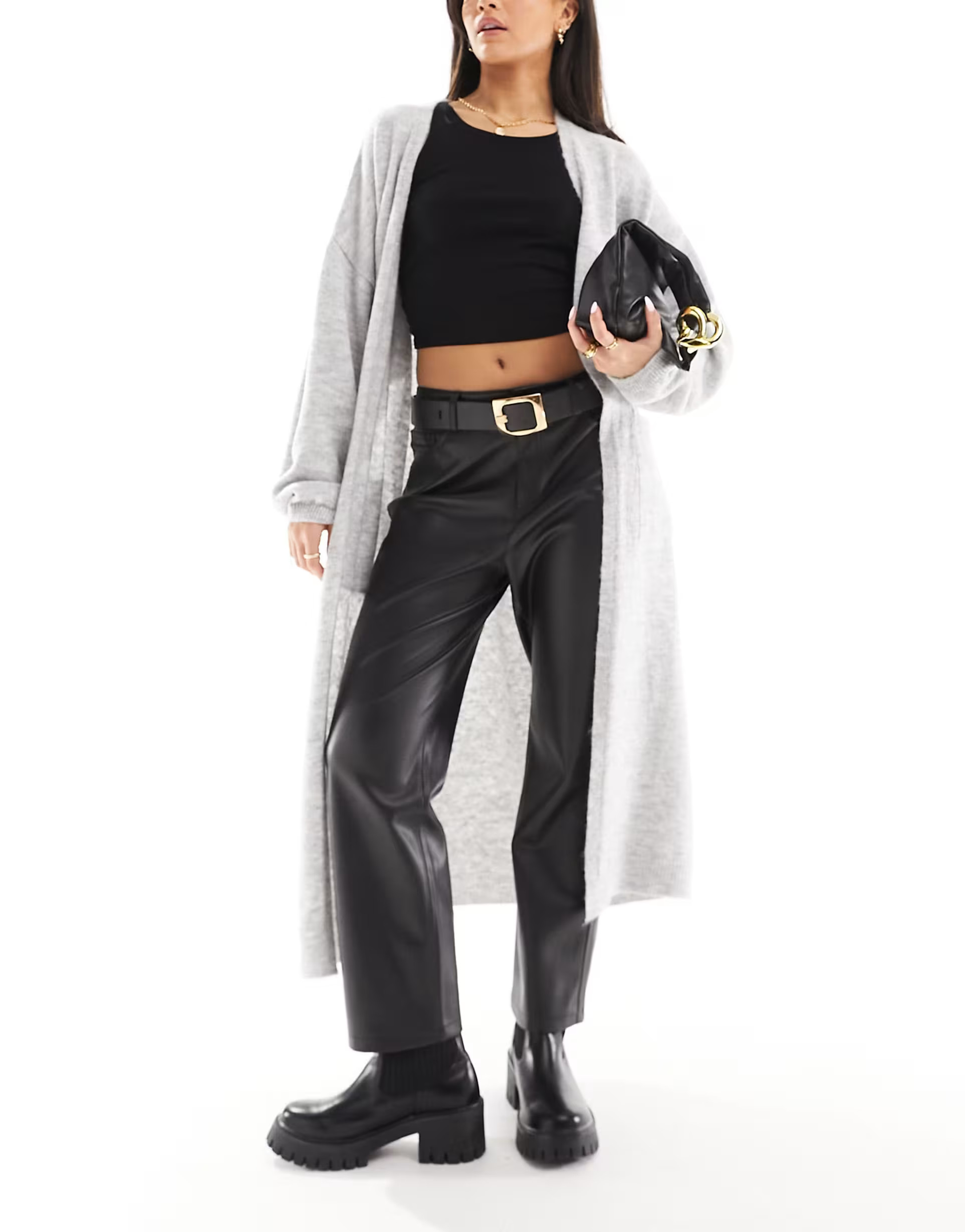 Miss Selfridge balloon sleeve pocket maxi cardigan in grey marl | ASOS | ASOS (Global)