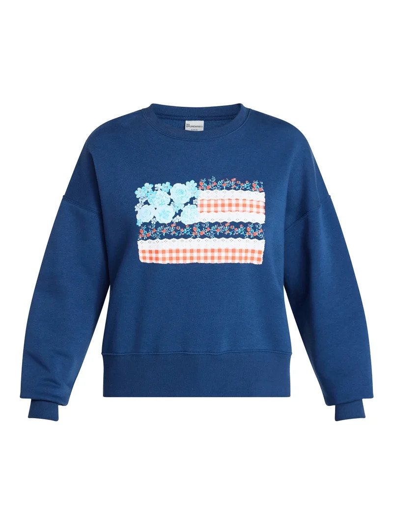 No Boundaries Boxy Graphic Sweatshirt with Long Sleeves, Women's XXS-XXL | Walmart (US)