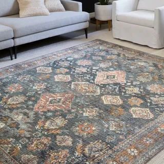 Alexander Home Leanne Traditional Distressed Printed Area Rug - 2'6" x 7'6" - Sea/ Rust | Bed Bath & Beyond