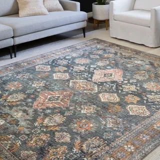 Alexander Home Leanne Traditional Distressed Printed Area Rug - 7'6" x 9'6" - Sea/ Rust | Bed Bath & Beyond