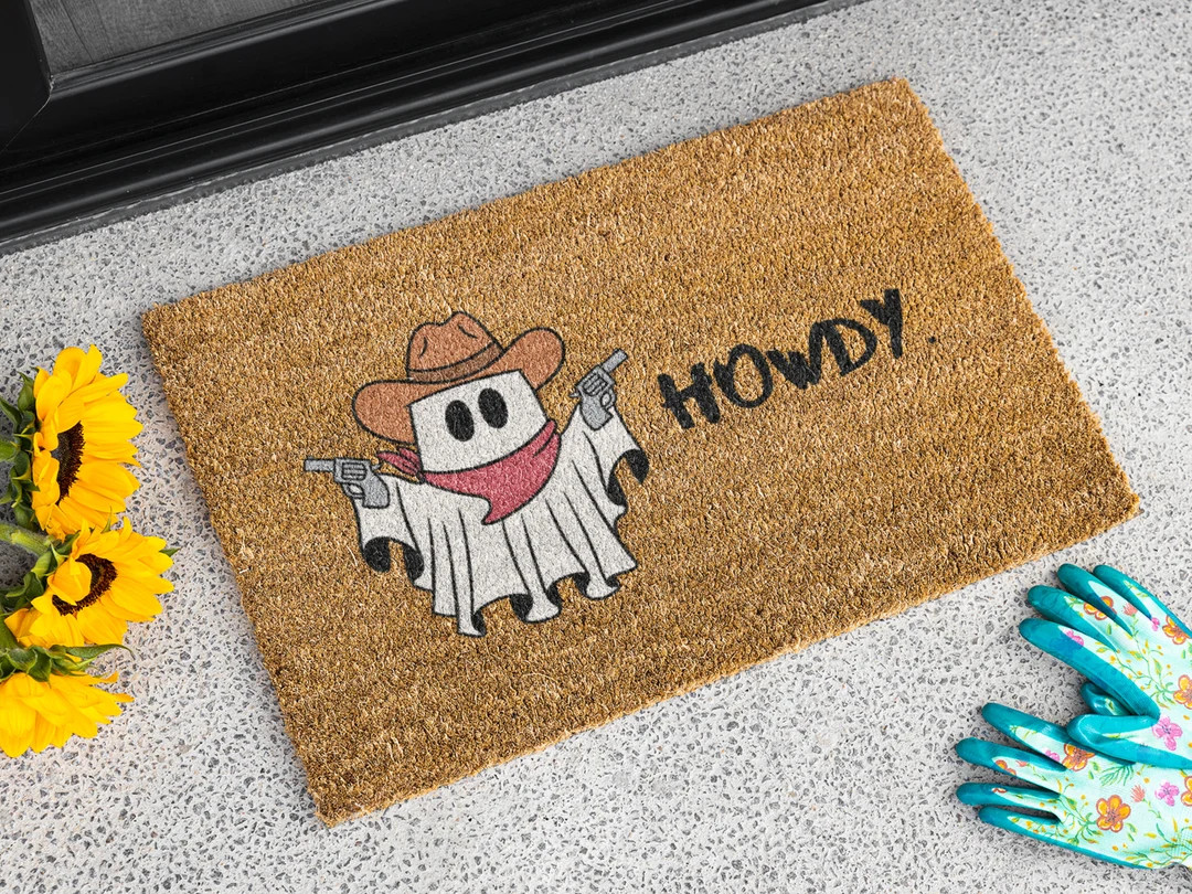 Ghost Cowboy Halloween Ghost & Bat Pattern Halloween Doormat, Halloween Decor, Fall Decor, Welcom... | Etsy (US)