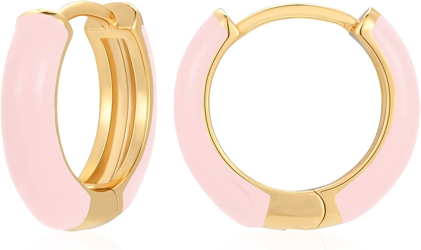 Lourny Small Hoop Earrings for Women, 18K Gold Plated Hypoallergenic Cute Enamel Huggie Earring G... | Amazon (US)