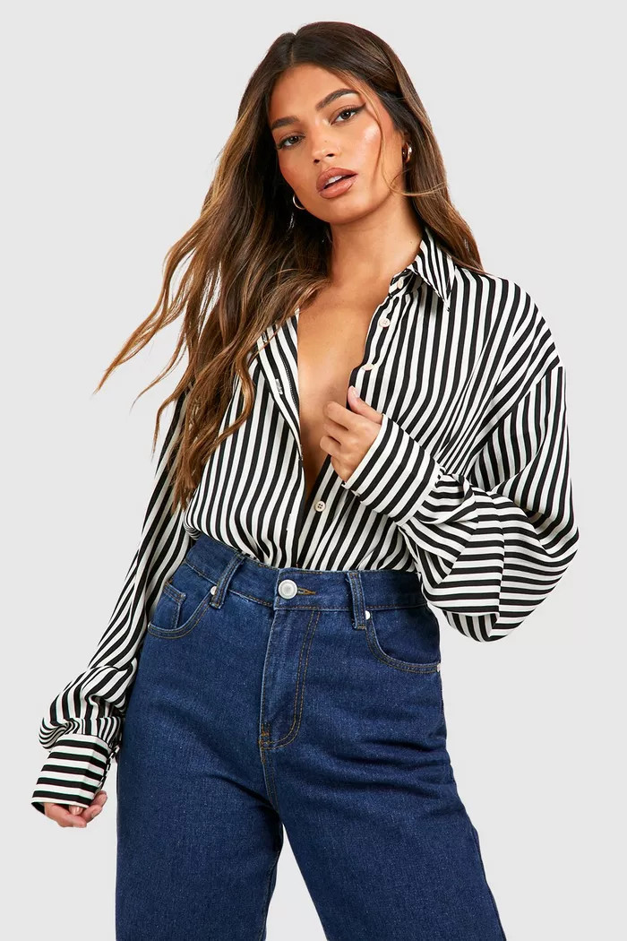 Satin Fine Stripe Shirt | boohoo (US & Canada)