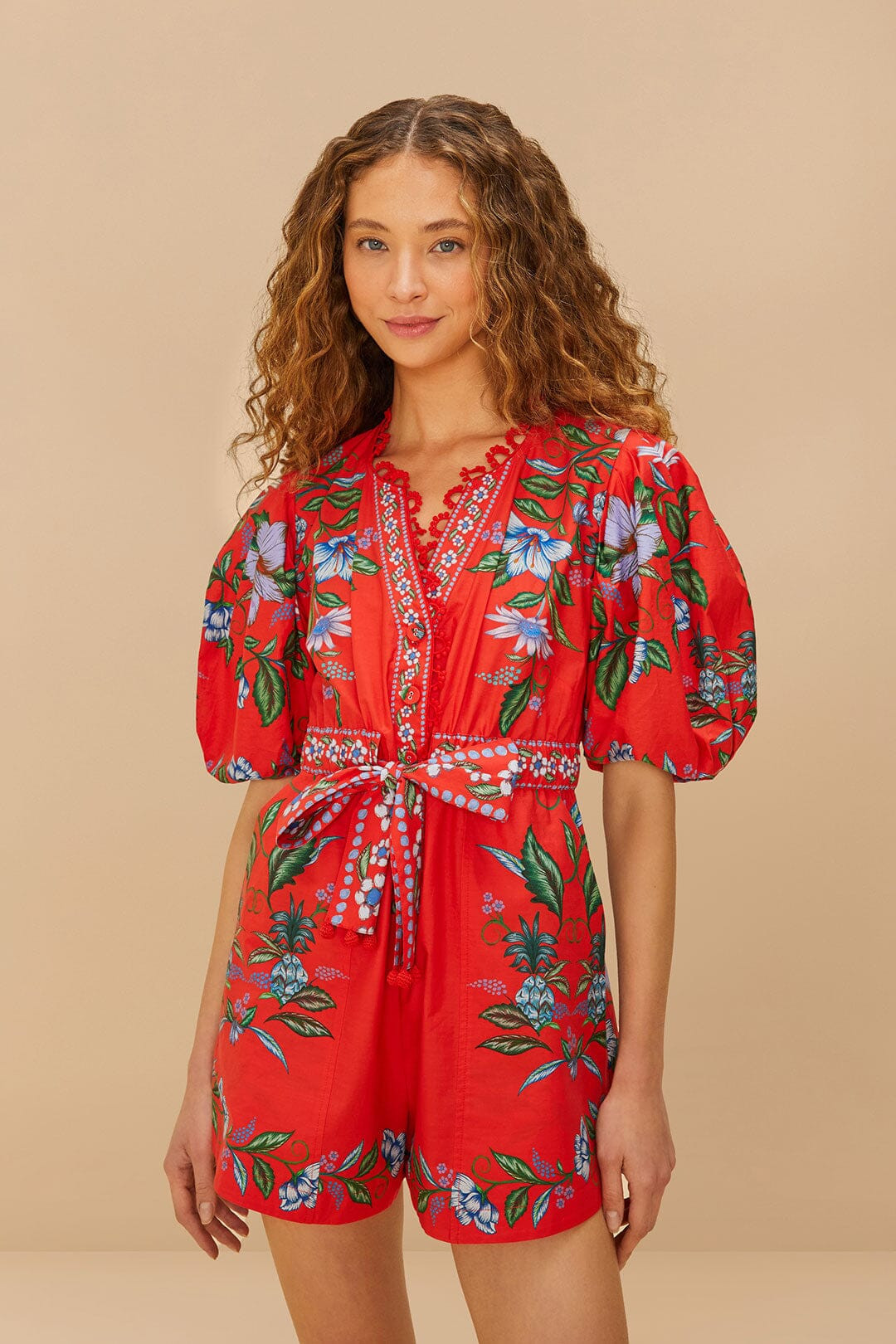 Red Sweet Bloom Bouquet Romper | FarmRio (US)