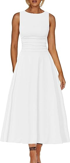 Kaximil Women's Boat Neck Sleeveless A Line Maxi Dress Ruffle Flowy Casual Long Dresses | Amazon (US)