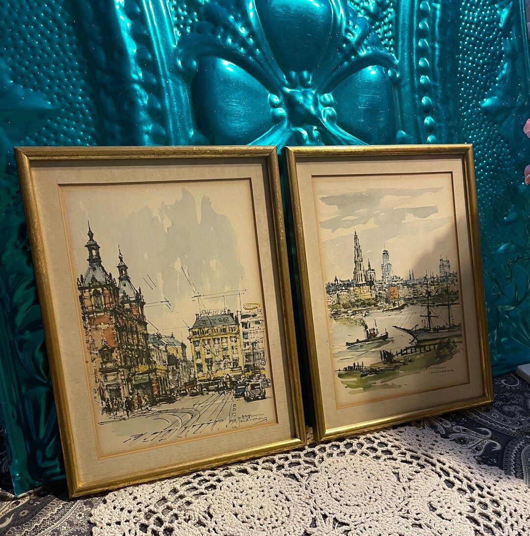 Vintage Framed Prints of Amsterdam and Antwerp Set of 2 - Etsy | Etsy (US)