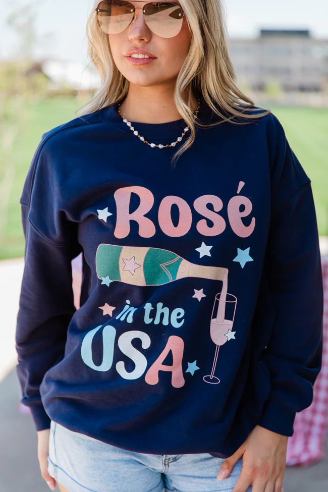 Rose' In The USA Navy Oversized Graphic Sweatshirt | Pink Lily