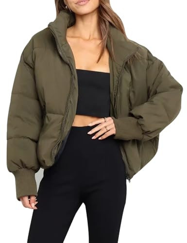 Gihuo Women’s Winter Cropped Puffer Jacket Coat Short Warm Quilted Jacket (US, Alpha, XX-Large, Regular, Regular, Green) | Amazon (US)