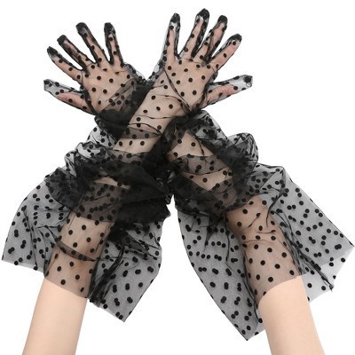 INSPIRE CHIC Women's Extra Long Flared Cuffs Sheer Gloves Black Big Dots One Size | Target