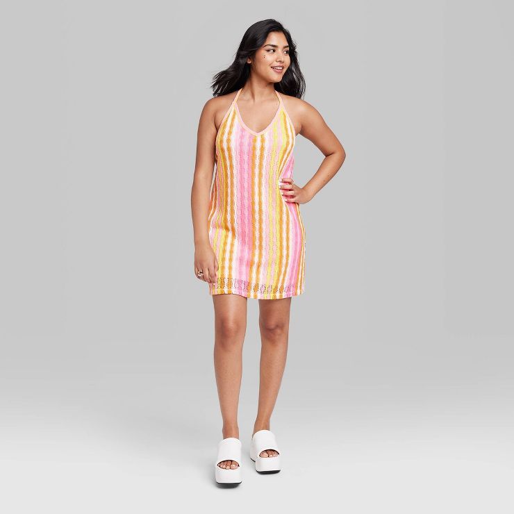 Women's Sleeveless Openwork Bodycon Dress - Wild Fable™ Warm Multi Striped | Target