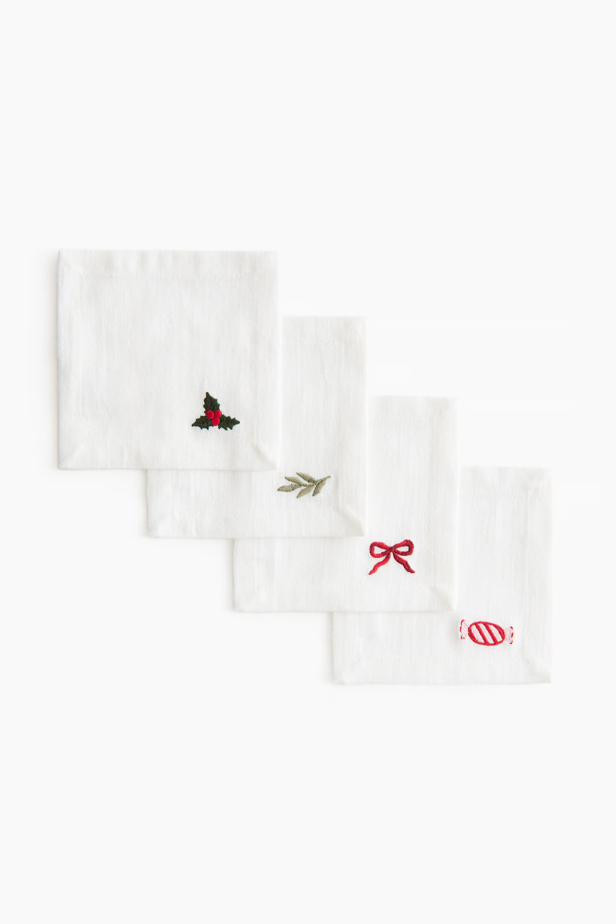 White/Christmas 4-Pack Embroidered Coasters | H&M (US + CA)