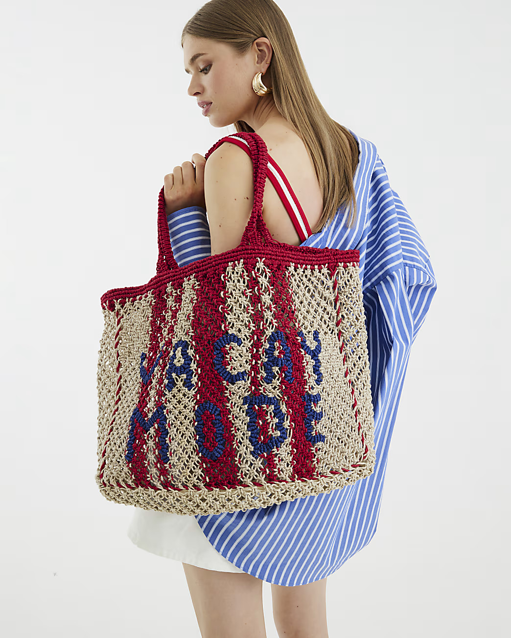 Beige Crochet Vacay Mode Shopper Bag | River Island UK & IE