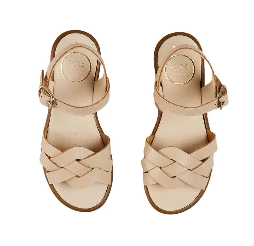 Pepa London Leather Woven Detail Sandals in Beige | JoJo Mommy