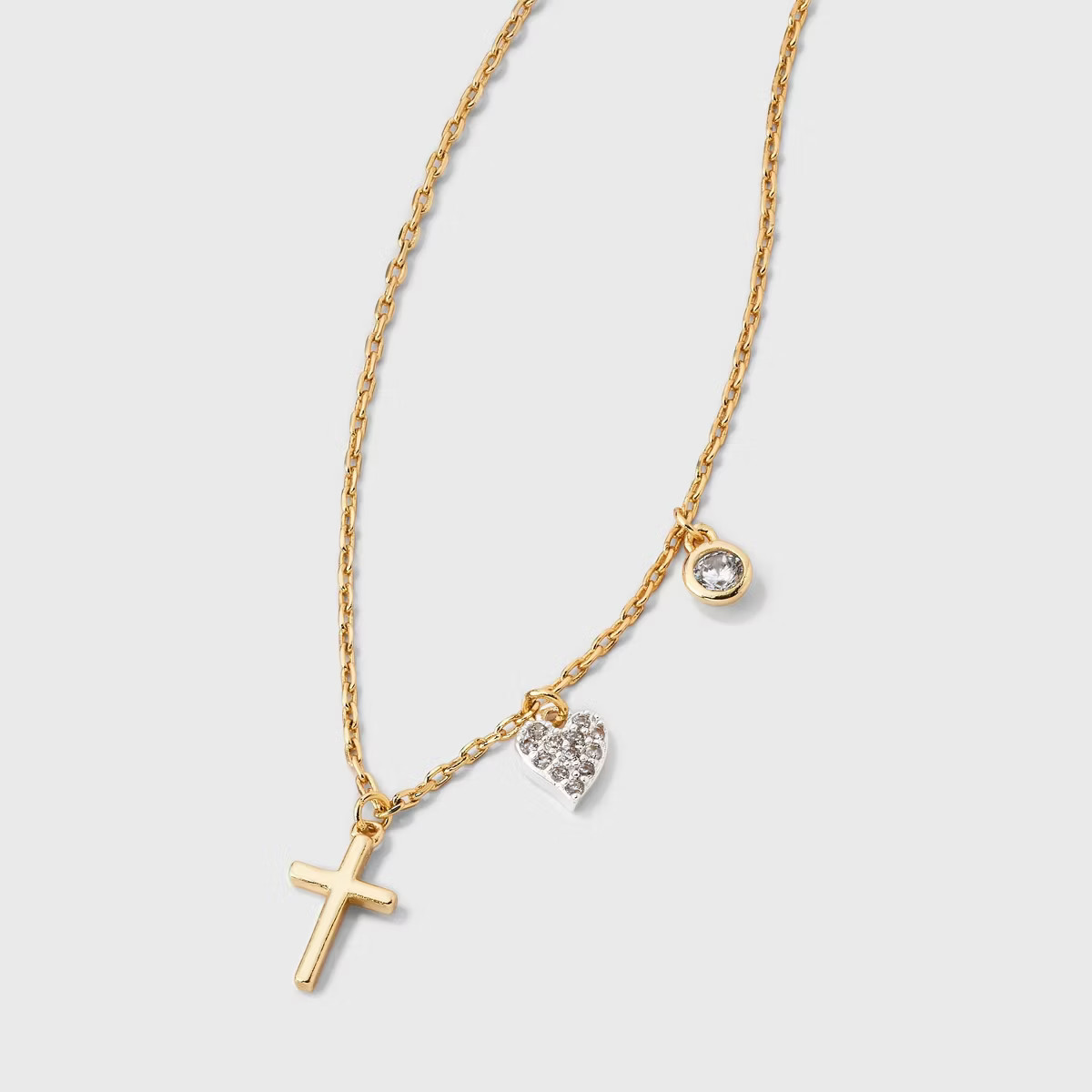 14K Gold Dipped Cubic Zirconia Bezel Heart and Cross Necklace - Gold | Target
