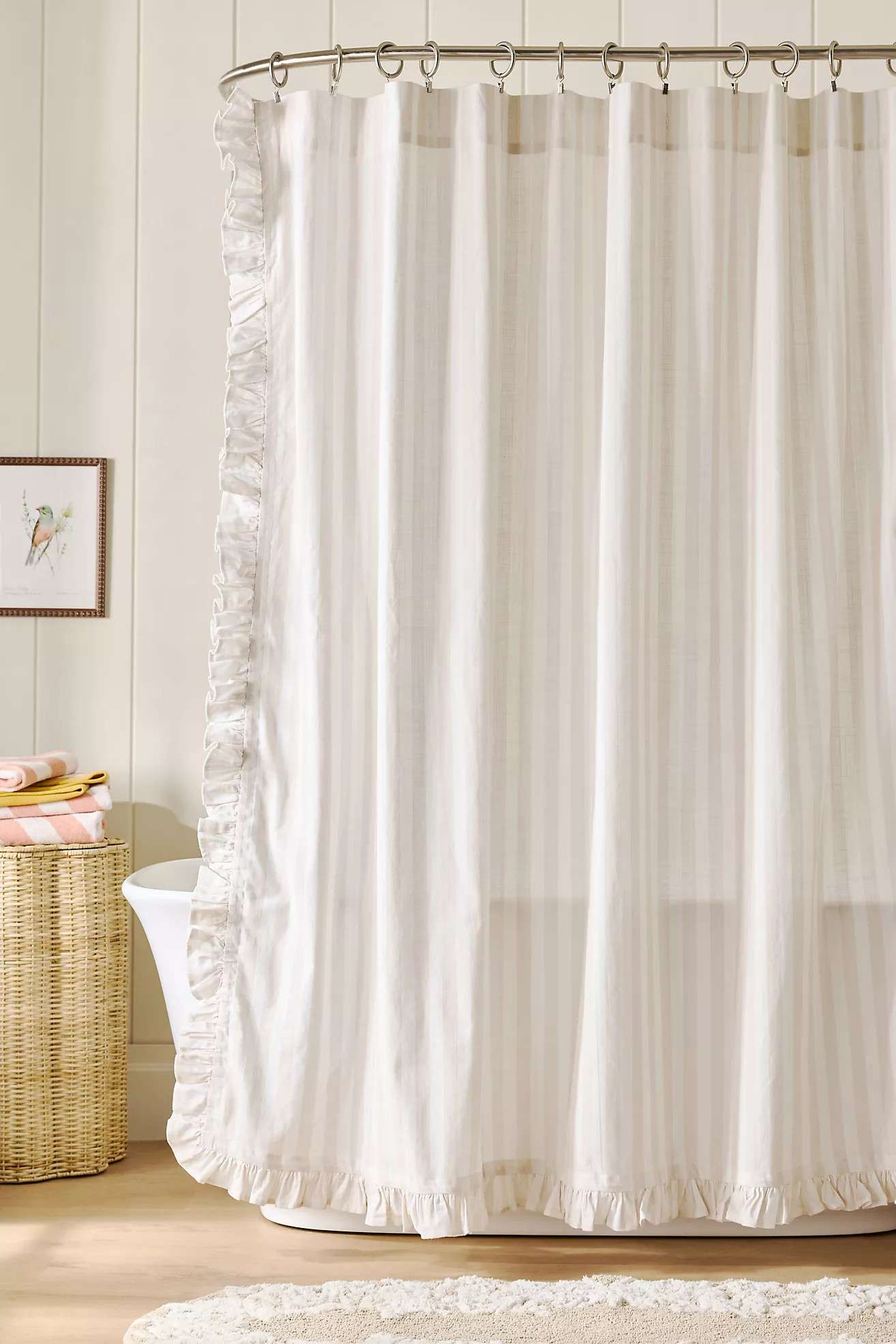Maeve Organic Cotton Ruffled Stripe Shower Curtain | Anthropologie (US)