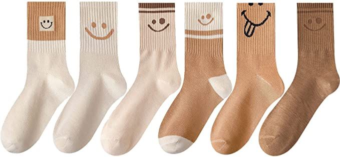 6 Pairs Lovely Smile Face Cotton Socks, Smiley Face Socks Womens, Cute Smiling Face Socks(6 pairs... | Amazon (US)