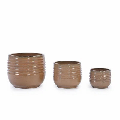 Set Of 3 Ceramic Flowerpot, Modern Planter For Patio, Garden | Wayfair North America