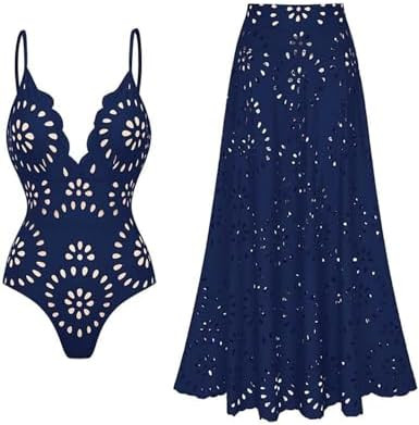 FLAXMAKER Women's One Piece Bathing Suit Petal Hollow V Neck Swimsuit and Skirt | Amazon (US)