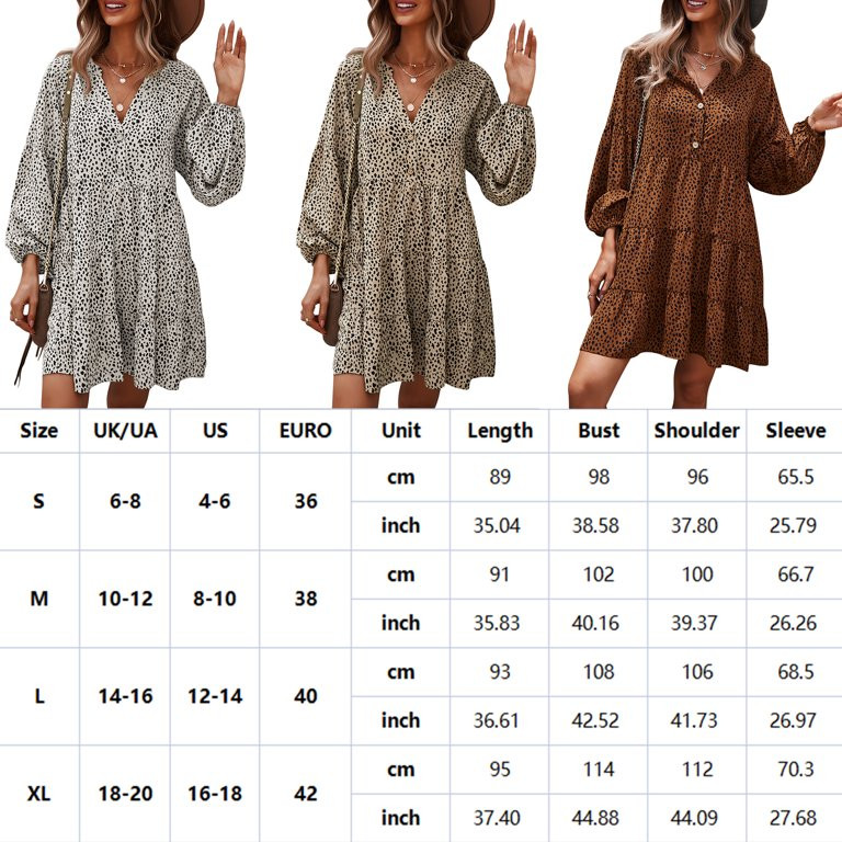 SHIBEVER Fall Long Sleeve Leopard Floral Tunic Dress for Women Boho V Neck Ruffle Swing Mini Dres... | Walmart (US)