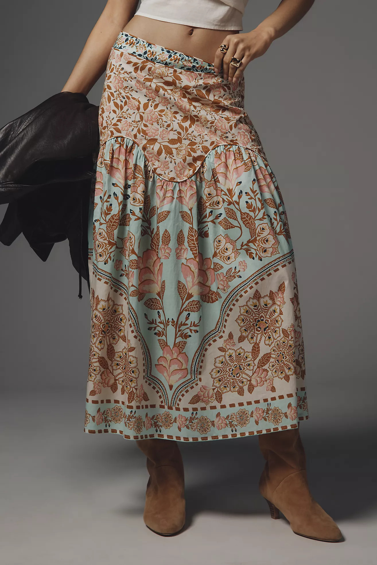 Farm Rio Drop-Waist Midi Skirt | Anthropologie (US)