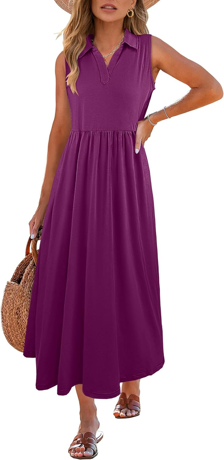 ANRABESS Women Casual Maxi Dress Sleeveless V Neck Summer Beach Sundress | Amazon (US)