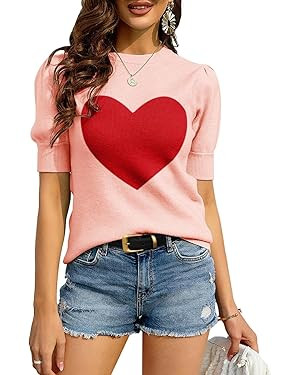 Bodosalia Womens Puff Short Sleeve Sweater Casual Summer Crew Neck Pullover Tops Ribbed Knit Swea... | Amazon (US)