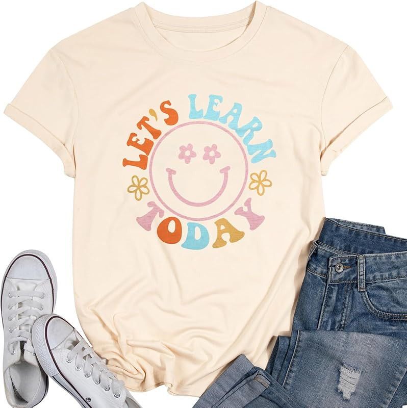 Let's Learn Today Teacher Shirts Women Back to School Teacher Life T-Shirt Teacher Gift Cute Insp... | Amazon (US)