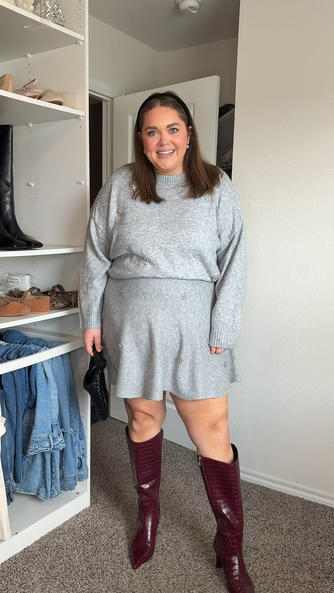 Thanksgiving holiday outfit idea. Matching skirt set wearing xl in skirt and xxl in top. 2x in amazon coat  Wide calf boots for a pop of color  

#LTKFindsUnder50 #LTKPlusSize #LTKHoliday