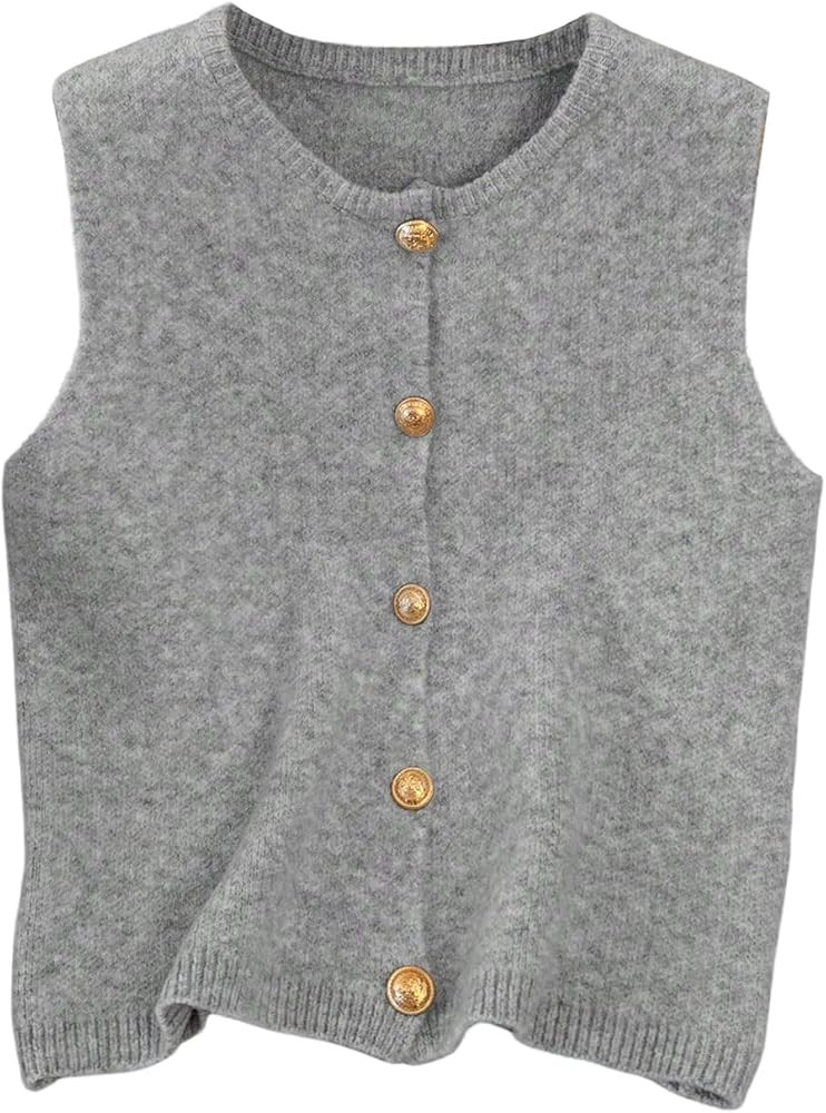 RoseSeek Women's Button Down Sweater Vest Sleeveless Crewneck Knit Outerwear Old Money Knitwear | Amazon (US)