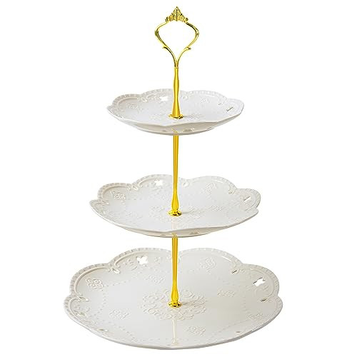 BPFY 3 Tier Ceramic Cupcake Stand, White Tiered Tray for Cupcakes, 3 Tier Serving Stand for Tea Party, Birthday, Baby Shower, Wedding | Amazon (US)