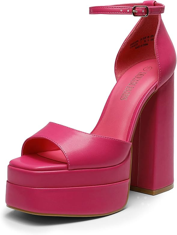 DREAM PAIRS High Heels Chunky Block Platform Heels for Women Ankle Strap Sexy Open Square Toe Heels  | Amazon (US)