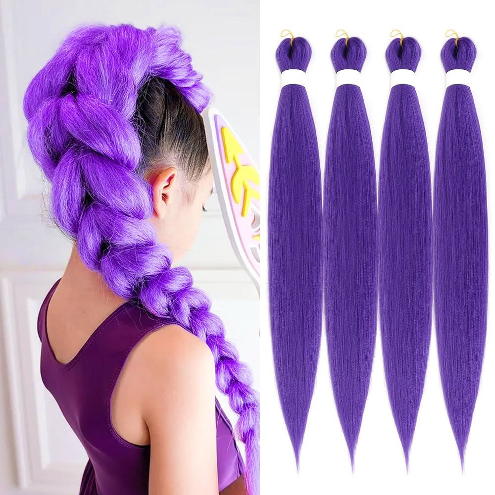 30 INCH Pre-stretched Braiding Hair Extensions for Women 4 Packs Purple Synthetic Fiber for Box B... | Amazon (US)