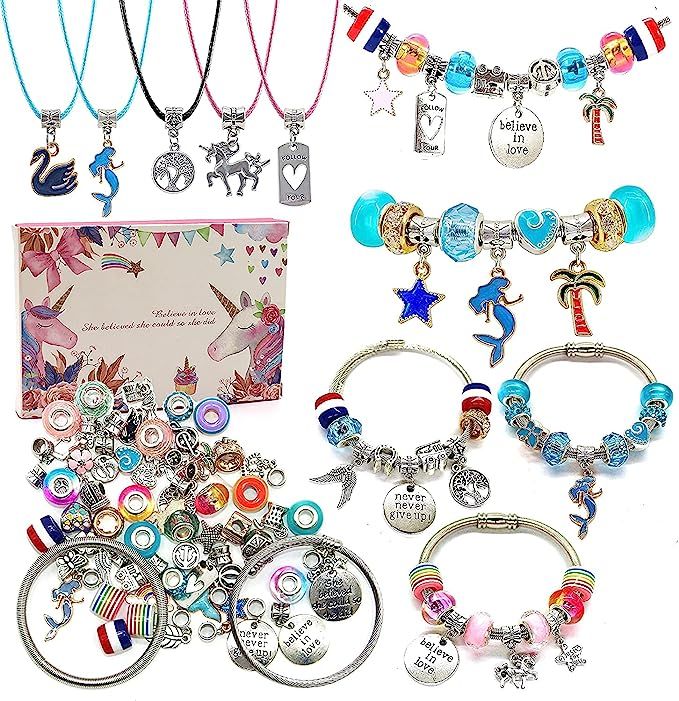 Charm Bracelet Making Kit,Jewelry Making Supplies Beads,Unicorn/Mermaid Crafts Gifts Set for Girl... | Amazon (US)