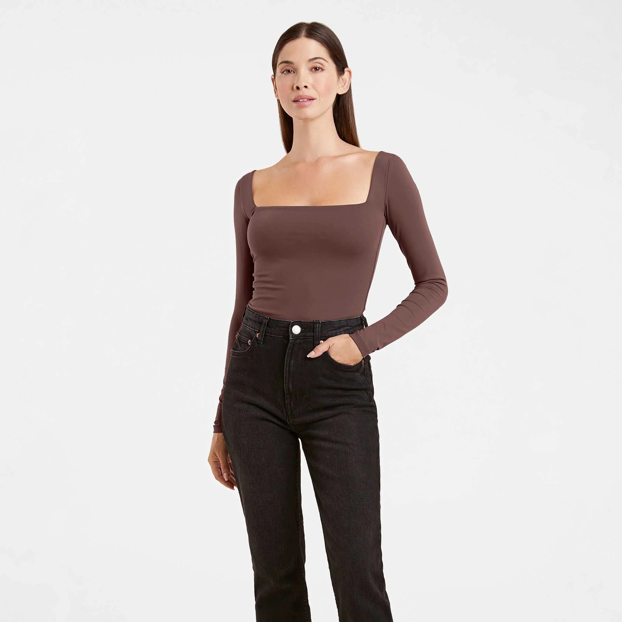 Long Sleeve Wide Square Neck Bodysuit | Nuuds US