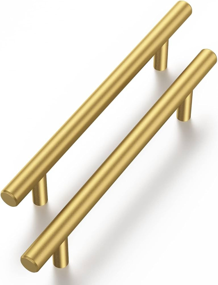 Haliwu 5 Pack Cabinet Handles Brass Gold Cabinet Pulls 4 Inch Hole Center Drawer Pulls Modern Bar... | Amazon (US)