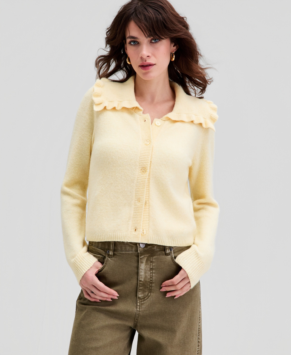And Now This Women's Ruffled-Collar Cardigan, Macy's Exclusive - Butter Yellow | Macy's