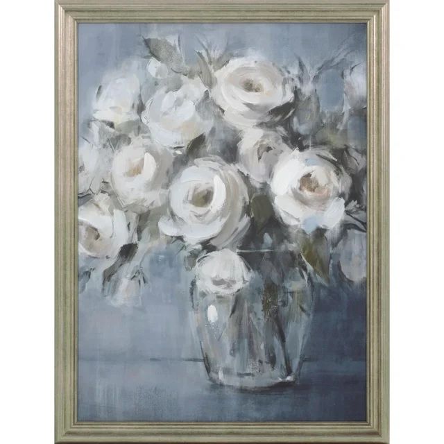 My Texas House White Rose Bouquet on Blue Framed Emb Canvas Board 18" x 24" | Walmart (US)