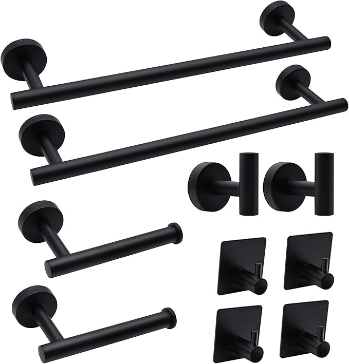 Bathroom Hardware Set, Matte Black Stainless Steel Bathroom Hardware Set, Including 16" Hand Towe... | Amazon (US)